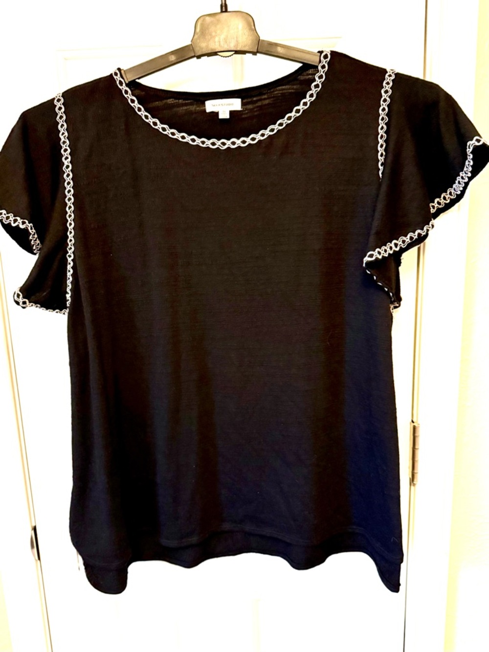 Max Studio Black Short Sleeve Top with White Contrast Trim